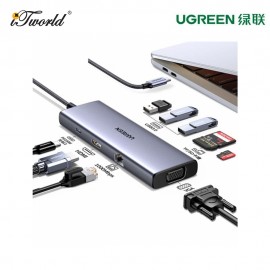 UGREEN USB-C 10IN1 DOCKING TO 3*USB-A 3.0+HDMI+VGA+RJ45 GIGABIT+SD/TF+AUX3.5MM+PD100W UG-CM498-15601